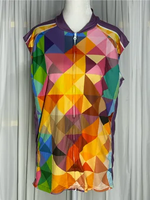 Women’s Sleeveless Geo-Print Cycling Jersey - Multicolor 3XL thumbnail 3