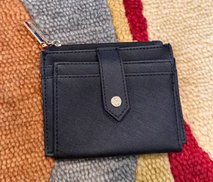 Anne Klein Black Faux Leather Mini Wallet Cardholder ID Case Gold Zipper thumbnail 1