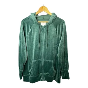 OFFLINE by Aerie Velour Zip Up Hoodie‎ Womens Medium Green Velvet Loungewear thumbnail 3