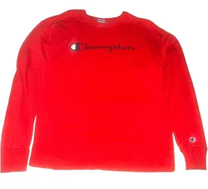 Champion Red Fleece Crew Neck Pullover Sweatshirt Logo Graphic Print Men L thumbnail 1