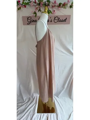 Double Zero Spicy Small Beige Linen Midi Dress with Tie Back thumbnail 4