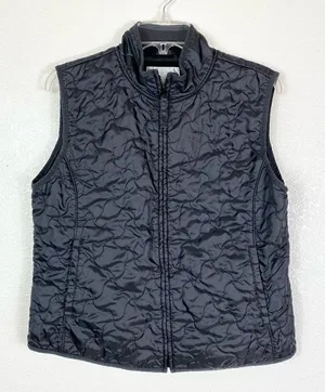 Prospirit Black Squiggly Stitched Quilted Zip Up Vest thumbnail 1