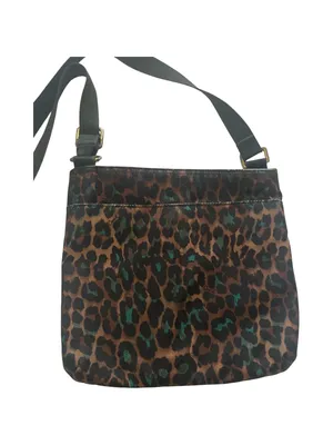 COACH-CHEETAH PRINT NYLON CROSSBODY BAG NO H1376-F77479 Coach crossbody with bold leopard print. Compact silhouette with adjustable shoulder strap. Front zip pocket and main compartment for essentials. Gold-tone logo plaque and hardware accents, front zip pocket, back slip pocket with magnetic closure, adjustable strap, great condition Measures:19.5x9.5 inches thumbnail 5