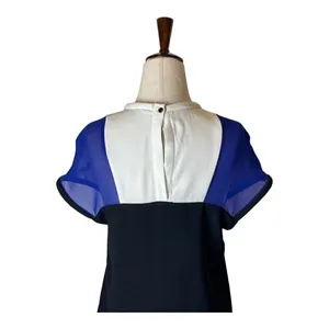 Maje Blue White And Black Colorblock Silk Detail‎ Crew Neck Mini Shift Dress S thumbnail 4