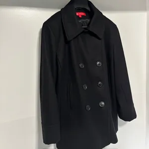 Ann Taylor Anne Klein Black Wool Pea Coat Double-Breasted XL Button Front Notch Lapel Urban thumbnail 2