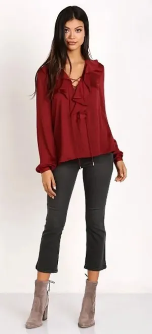L'Academie The Ruffle Boho Blouse Cabernet small thumbnail 1