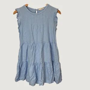 New In Blue Linen Blend Ruffle Sleeve Tiered Mini Dress ND30062 Womens Medium thumbnail 2