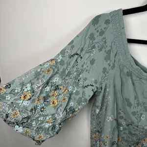 Maurices XL Blouse Womens Boho Green Floral Stretch‎ Neckline Off Shoulder thumbnail 8