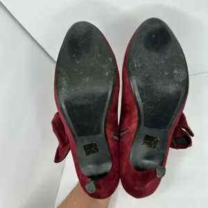 Call it Spring Womens size 9 Vegan Suede Heel Booties Ruffle Shoes Red 4 inch thumbnail 7