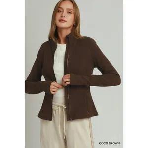 Umgee Soft Fleece Full Zip Jacket With Pockets - Coco Brown - medium thumbnail 4