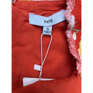 Fate Womens Red Floral Linen Blend Mini Dress Frayed Tiers Pockets‎ Small NWT thumbnail 5