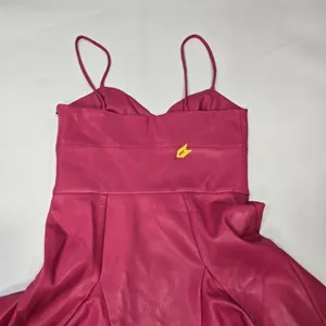 Susana Monaco Faux Leather Corset Flare Dress in Azalea thumbnail 11
