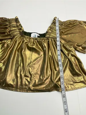 Queen Of Sparkles Metallic Gold Flutter Top Women's XS Cropped *TINY FLAW thumbnail 5