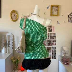 Banana Republic Vintage Y2K Green Polka Dot Asymmetric Top Women Size Small One thumbnail 2