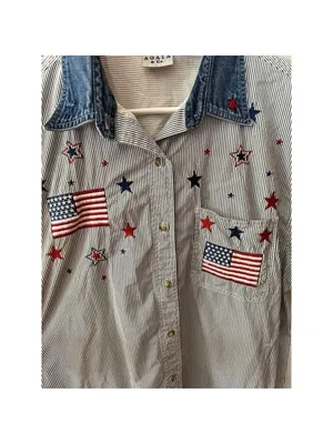 Vintage Quizz Again & Co. Flag Patriotic Cotton Embroidered Shirt Holiday USA thumbnail 4