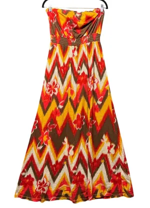 Lucky‎ Brand Maxi Dress Strapless Summer Chevron Floral Print Medium thumbnail 1