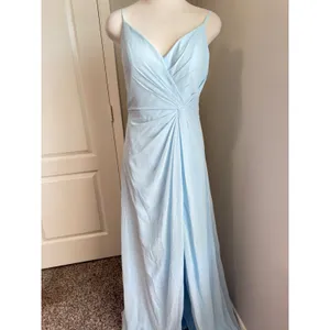 Mori Lee Gown Formal Dress Bridesmaid Slit Maxi‎ Spaghetti Strap Blue 8 NWT thumbnail 6