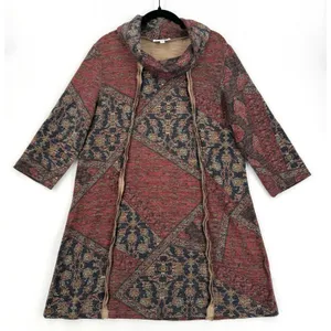 NorthStyle Size L Patchwork Paisley Cowl Neck Tunic Dress Boho Artsy 3/4 Sleeve thumbnail 1