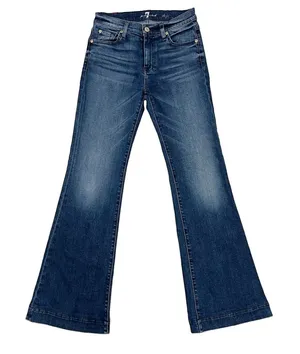 7 For All Mankind Dojo Jeans Dark Wash Denim Flared Embroidered Logo Women’s 25 thumbnail 1