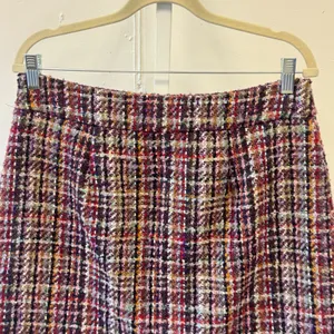 Loft Multi Color Tweed Plaid Mini Skirt Gold Button Front Size 10 Purple Red thumbnail 4
