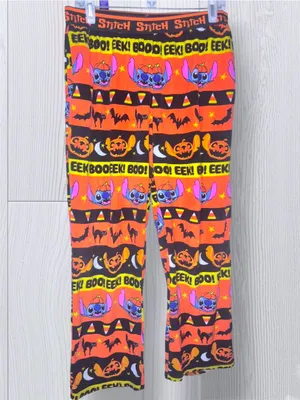 DISNEY STITCH Women’s Halloween Pajama Pants Orange Black Lounge Sleep thumbnail 3