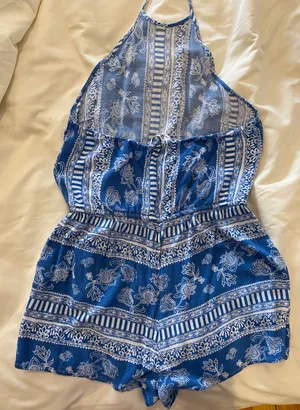 Lulus Blue & White Patterned Romper thumbnail 2