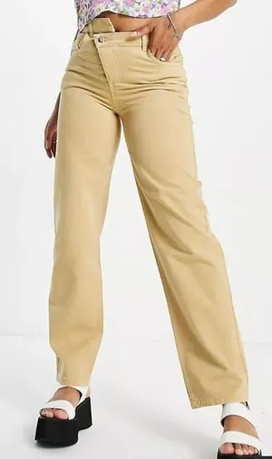 Reclaimed Vintage Cross Over‎ Button Fly Dad Jeans Womens 24 Stone Tan High Rise thumbnail 1