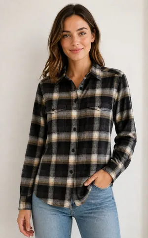 Gap 1969 XS Black Beige Plaid Button Down Shirt thumbnail 1