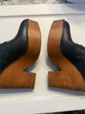 Free People Chance Black Leather Platform Clog Heels Sz 40 (9.5-10) Womens thumbnail 4