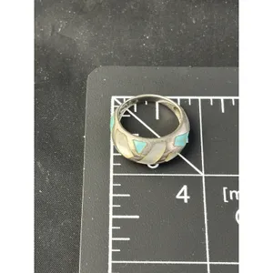 Sterling Silver Southwestern MOP/Turquoise Inlay Ring Size 7 - Stamp SX 925 thumbnail 7