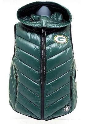 National Football League Women's DKNY GREEN BAY PACKERS Green Yellow Black Puffer Hoodie Vest Small - NEW thumbnail 1