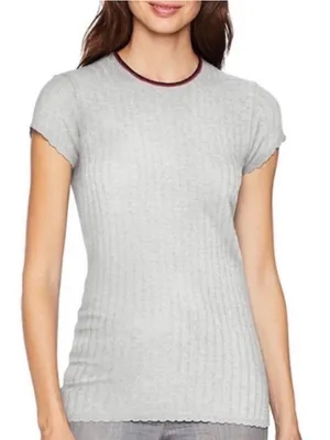 Joie‎ Filana Sweater Size S Gray Wool Ribbed Knit Scalloped Short Sleeve Office thumbnail 1