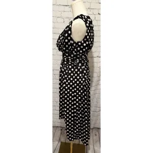 AA Studio black-and-white polka dot dress gathered neckline and Waist Size Small thumbnail 3
