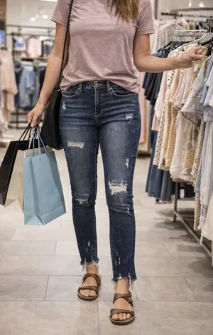 Judy Blue Women’s Distressed Skinny Jeans Raw Hem Stretch Denim Size 29 thumbnail 1