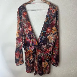 Naked Princess Lila Silk Romper Womens Large Abstract Floral Drawstring thumbnail 8