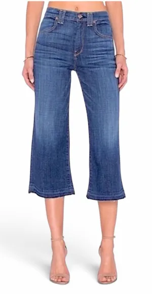 7 for all Mankind Wide Leg Crop Raw Hem Jeans Size 26 thumbnail 1