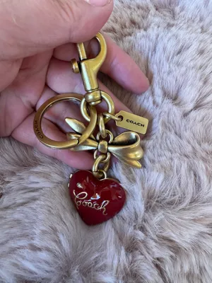 Coach Bow Heart Locket Bag Charm Keychain Key Fob CZ276 Brass / Ruby Red thumbnail 7