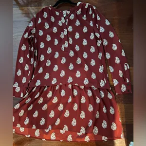 LOFT Burgundy and White Floral Women’s Dress Sz M thumbnail 2