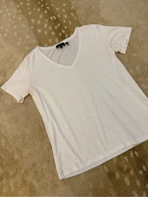 Theory White V-Neck Short Sleeve Tee Size Medium Modal Cotton Blend thumbnail 4