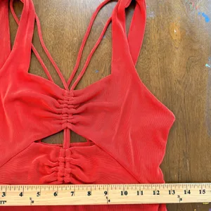 Free People Hypnotized Maxi Dress Womens Small Slinky Red Orange‎ Cutout Ruched thumbnail 13