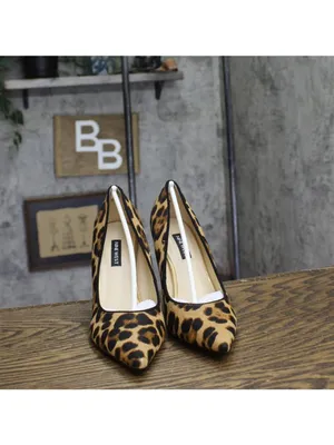 NWT Nine West Pump Closed Toe Heels Stiletto High Leopard Raffia Brown 6M thumbnail 9
