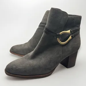Isola‎ Women Gray Suede Horseshoe Buckle Ankle Boots Block Heel Side Zip Size 6M thumbnail 1