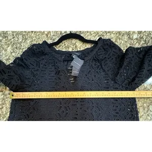 CLUB MONACO women's V Neck Eyelet Short Peasant Dres size Small Black NWT $249 thumbnail 12