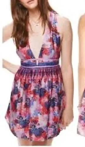 Free People Daydream Floral Butterfly Print Dress Boho Festival Feminine Sz L‎ thumbnail 1
