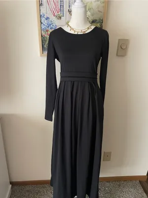 Halara Scoop Neck Long Sleeve Flare Maxi Casual Dress with Pockets New thumbnail 3