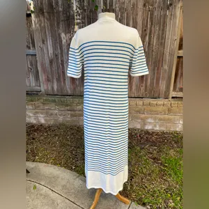 Zara Cream an blue striped Sweater long cardigan maxi dress nautical coastal L thumbnail 4