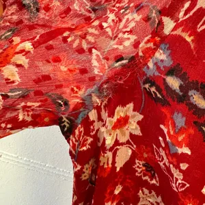 Loft Red Floral‎ Swiss Dot Midi Dress Long Sleeve Button Front V-Neck XS Red thumbnail 6