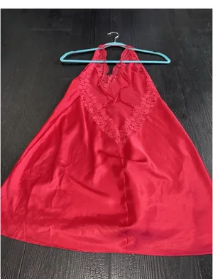 Victoria’s Secret Red Nightie Lingerie Medium Plunge Back V-Neck Lace Accents thumbnail 8