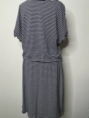 Hilary Radley Striped Navy and White Tie-Waist Dress with Pockets Size Large thumbnail 8
