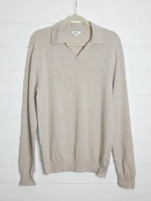 Reiss 100% Wool Cream V-Neck Collared Casual Sweater Size L thumbnail 3